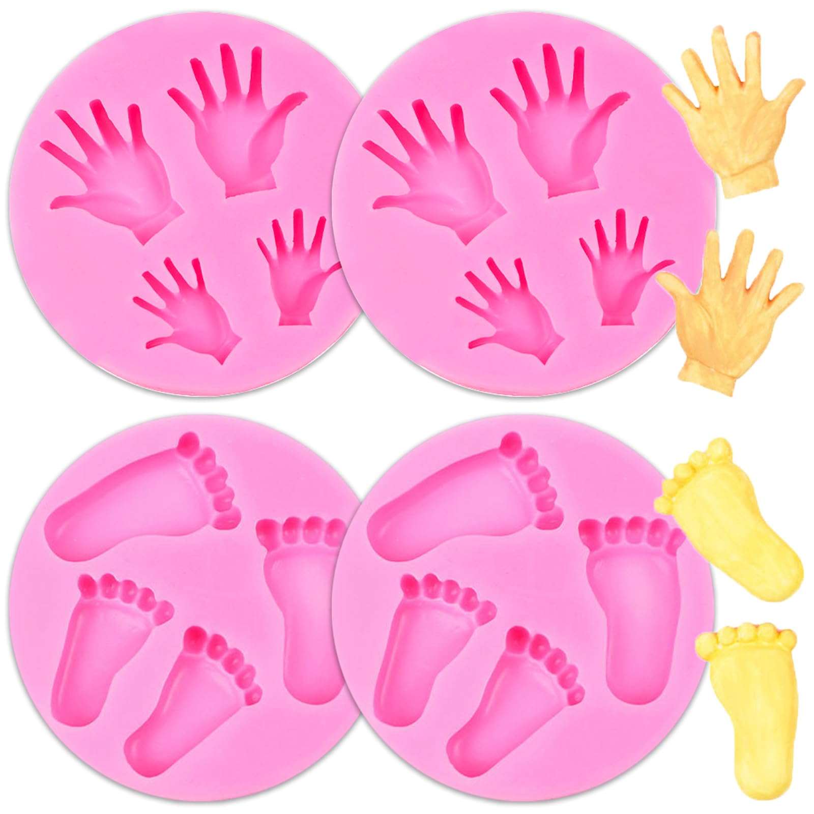 Muiltvoe 4 PCS Hands and Feet Silicone Molds Shower Fondant Mold Chocolate Molds for Candy Baking Sugar Cake Pop Cupcake Cake Decorating