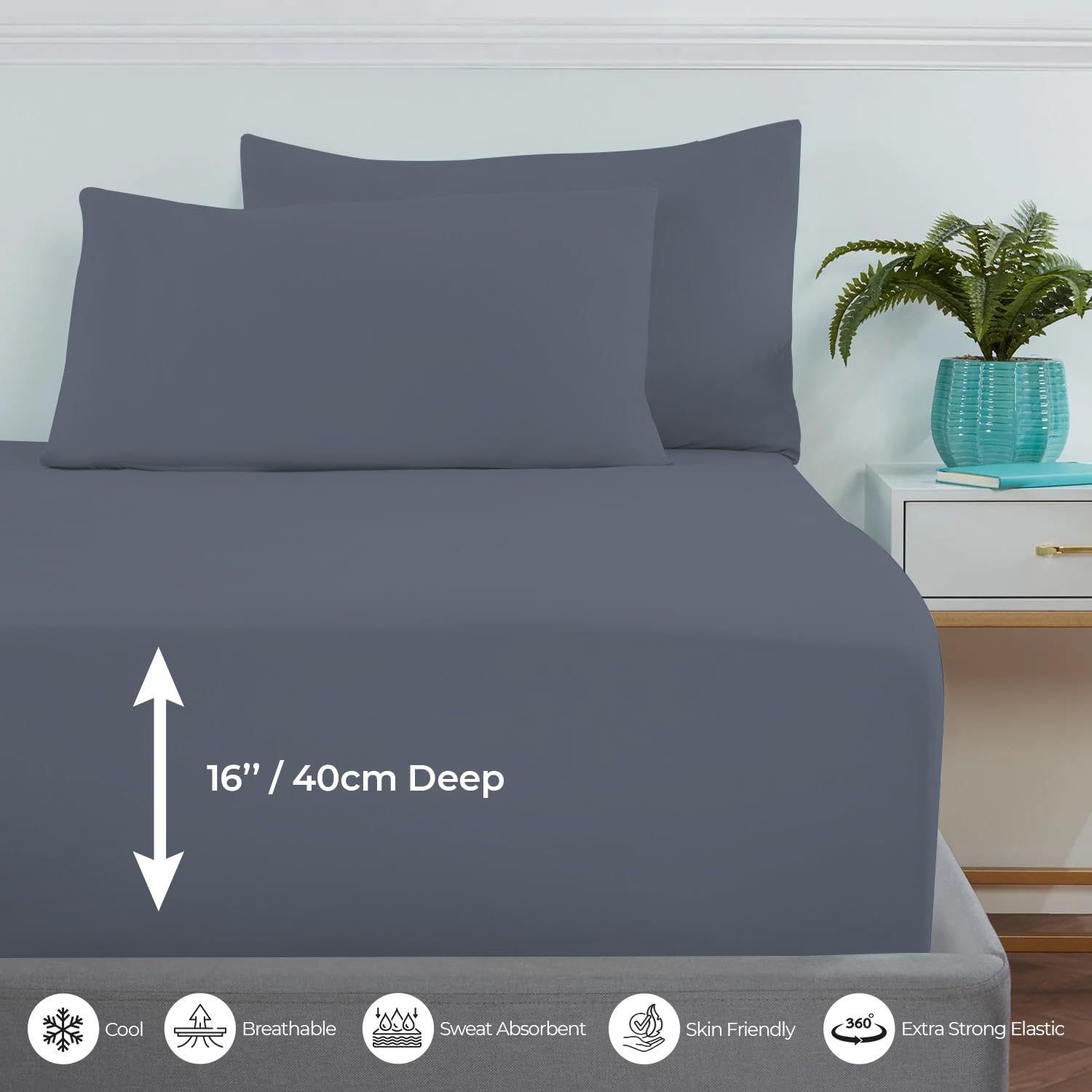 MistyMorning Extra Deep Fitted Sheet 16''/40cm, Egyptian Cotton bed sheets with 200 Thread Count - Image 3