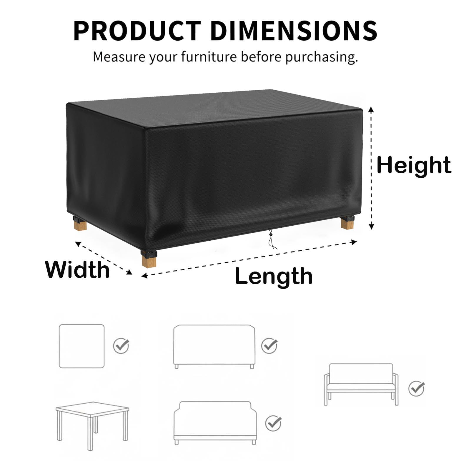 Housse Table Exterieur 220x180x100 cm/LxlxH Imperméable Bache de Protection Mobilier Jardin 420D Oxford Housse Salon de Jardin Exterieur Rectangulaire, Noir