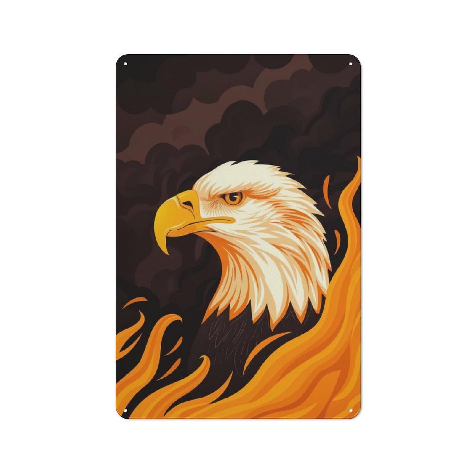 Junmoney Fierce Eagle Vector Portrait With Fiery Backd Metal Sign 30X20cm With Rop For Garage Wall, Vintage Decor, Winter Wall Decor For People Furnishing A Garage