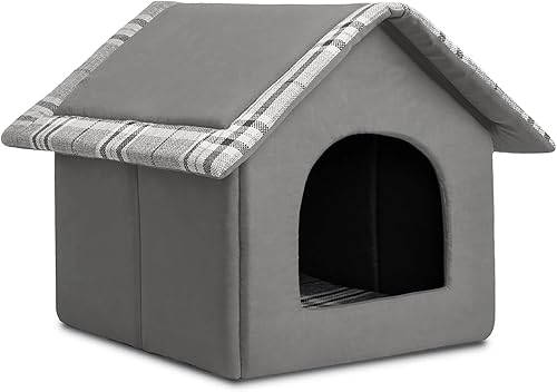 Hollypet Acogedora cama para mascotas, casa cálida para mascotas, cueva para dormir, nido para gatos y perros pequeños, gris