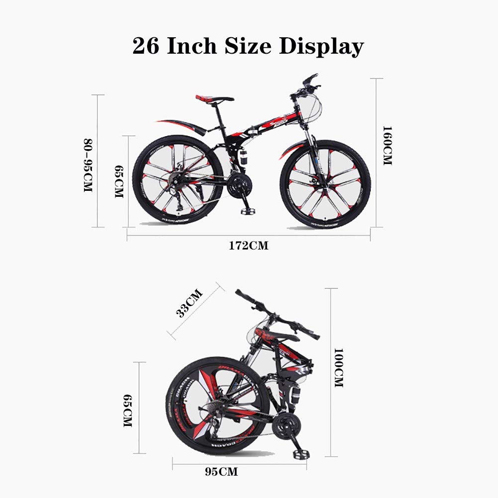 Pliable Vélos de Montagne,26Inch 21 Vitesses Léger Adulte Folding Bike avec Double Frein à Disque,Cadre en Acier Carbone VTT Vélos pour Homme et Femme