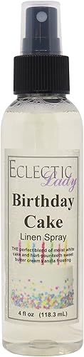 Eclectic Lady - Spray de lino para pastel de cumpleaños, 4 onzas, sin colores artificiales, parabenos o conservantes, aroma de larga duración para
