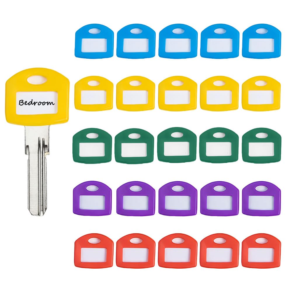 Vaniika Key Covers Caps with Labels, 2.54 cm 25 Pcs Soft Stretchy Key Identifiers, Cute 5 Color Key Head Protectors for Standard House Keys, Home and Office Use