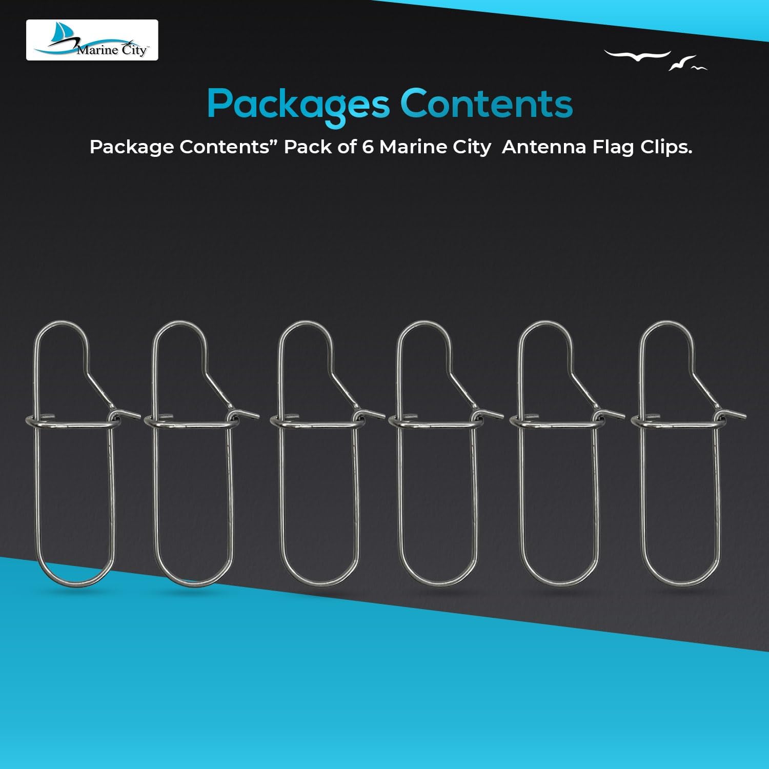 MARINE CITY 304 Stainless Steel Antenna Flag Clips, Rust Proof, Marine Boat Flag, for Flag Pole, Pole Accessories