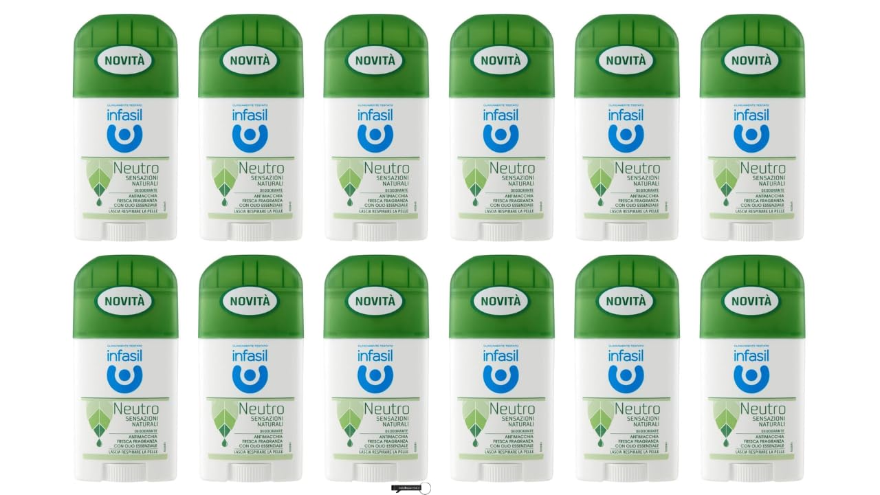 Infasil Neutro Sensazioni Naturali Deo-Stick mit ätherischem Öl, 40 ml, 12er-Pack,+ Italy shop Kostenloser Schlüsselanhänger