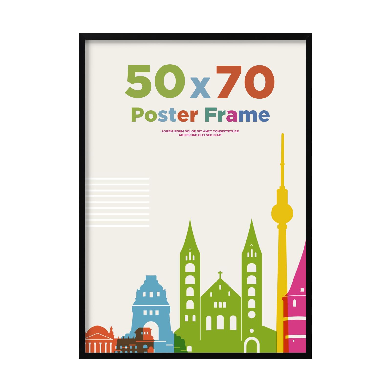EGOFINE 50x70 Picture Frame Covered by Plexiglass, Display Picture 50x70 without Mat, for Wall Mounting Photo Frame, Black
