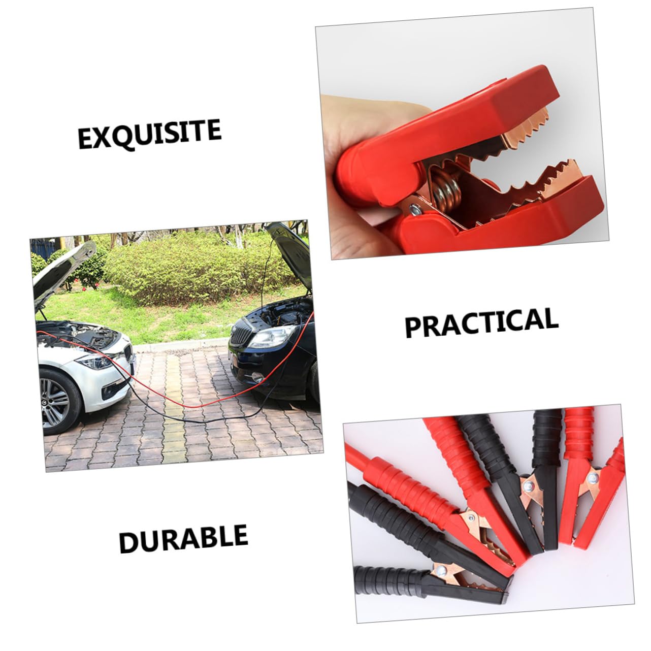 Câble de Démarrage Voiture 2500a Pinces Crocodile, Gaine Pvc, Anti-nœuds, Diamètre 11mm, pour Booster Batterie en Urgence