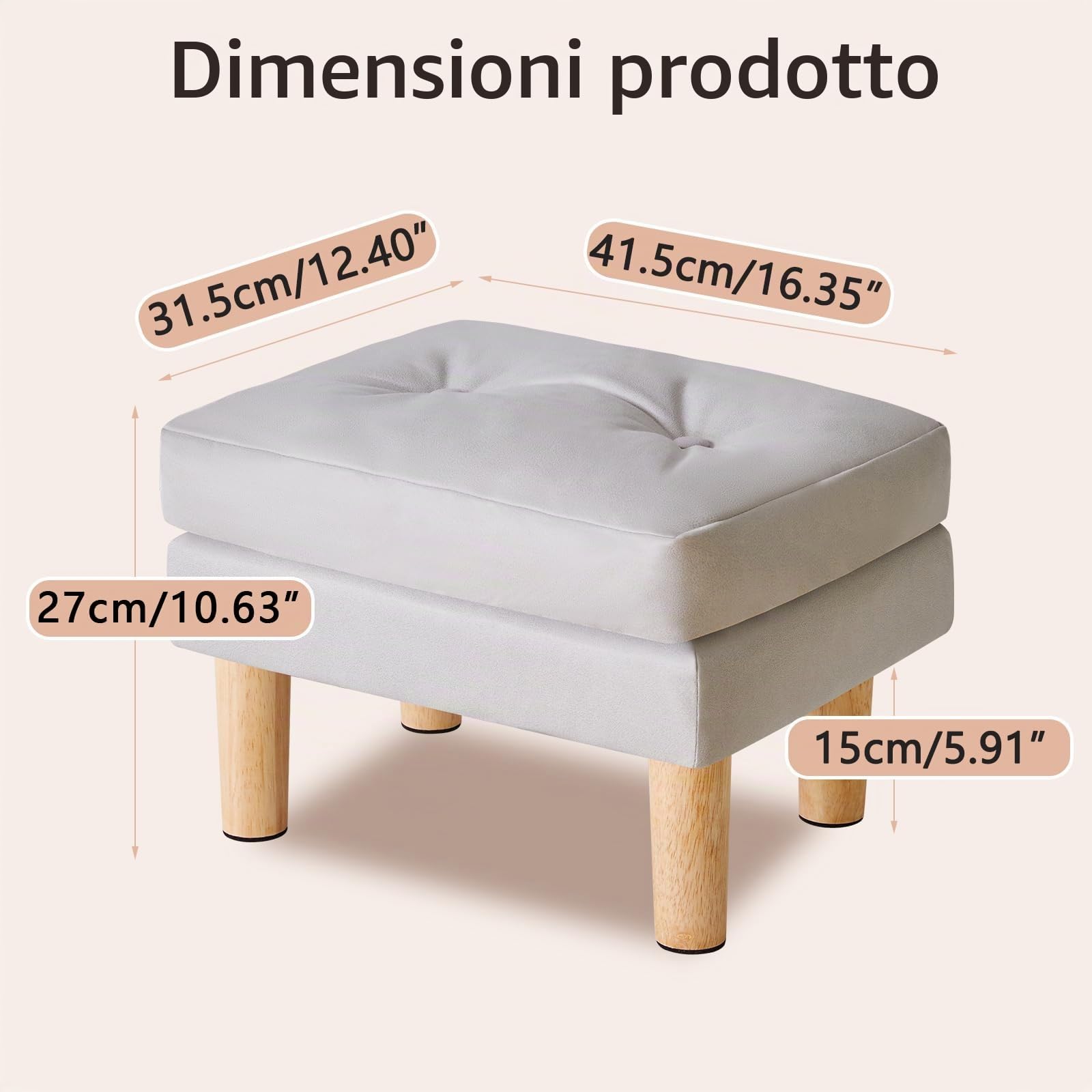 YMYNY Poggiapiedi, Pouf in Ecopelle, Superficie Morbida Rimovibile, Moderno e Sgabello per Camera da Letto, Soggiorno 41.5 x 31.5 x 32CM Grigio HBD041G