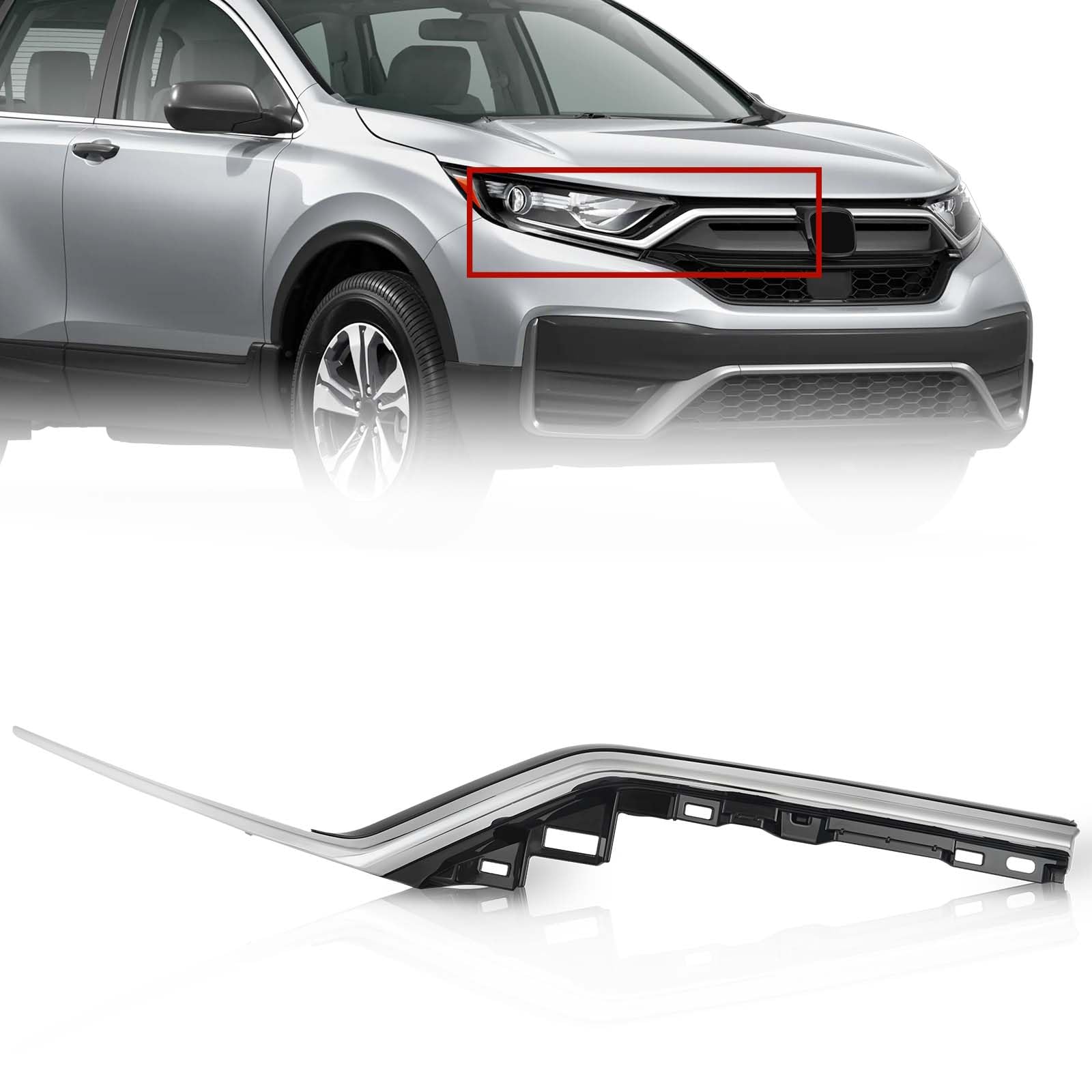 KARPAL Front Bumper Upper Grille Strip Trim Molding Passenger Right Fit for 2020 2021 2022 Honda CR-V 71180TLAA60 HO1213126