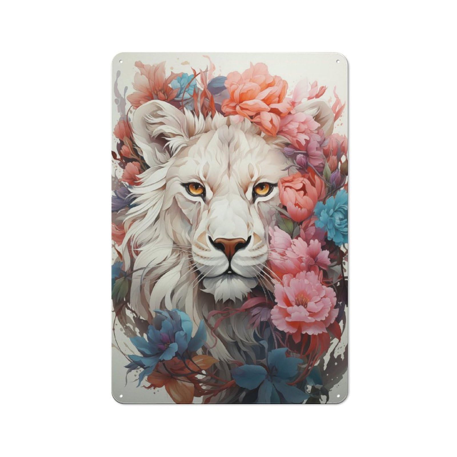 Lion White Metal Wall Plaque 30x20cm, Simple Retro Studio Wall Plaque for Office, Study, Studio Or Hallway
