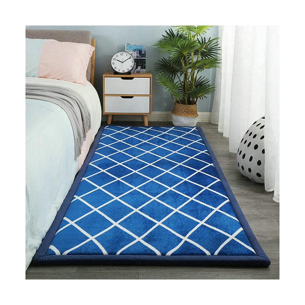 Tapis velours corail doux motif losanges bleu pour sol de chambre