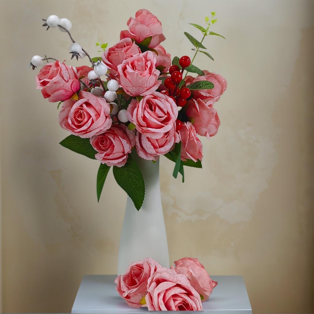 2 Pack DIY Artificial Rose Flowers, 42 Pink Roses Total, Bendable 12.6" Stems, 7 Adjustable Branches Realistic Fake Flowers for Home, Office, Wedding, Party, Valentine's Day, Crafts & DIY Decor (Pink)