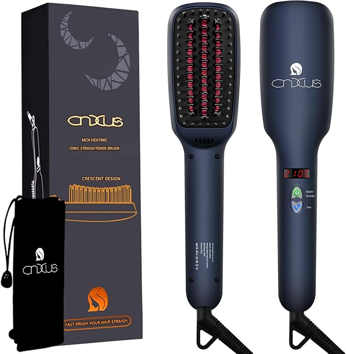 CNXUS MCH Ionic Hair Straightener Brush, Ceramic Heating Straightening Brush, LED Display + Adjustable Temperature Hair Straightening Brush, Anti Scalding + Auto Shut-Off Portable Straightening Brush