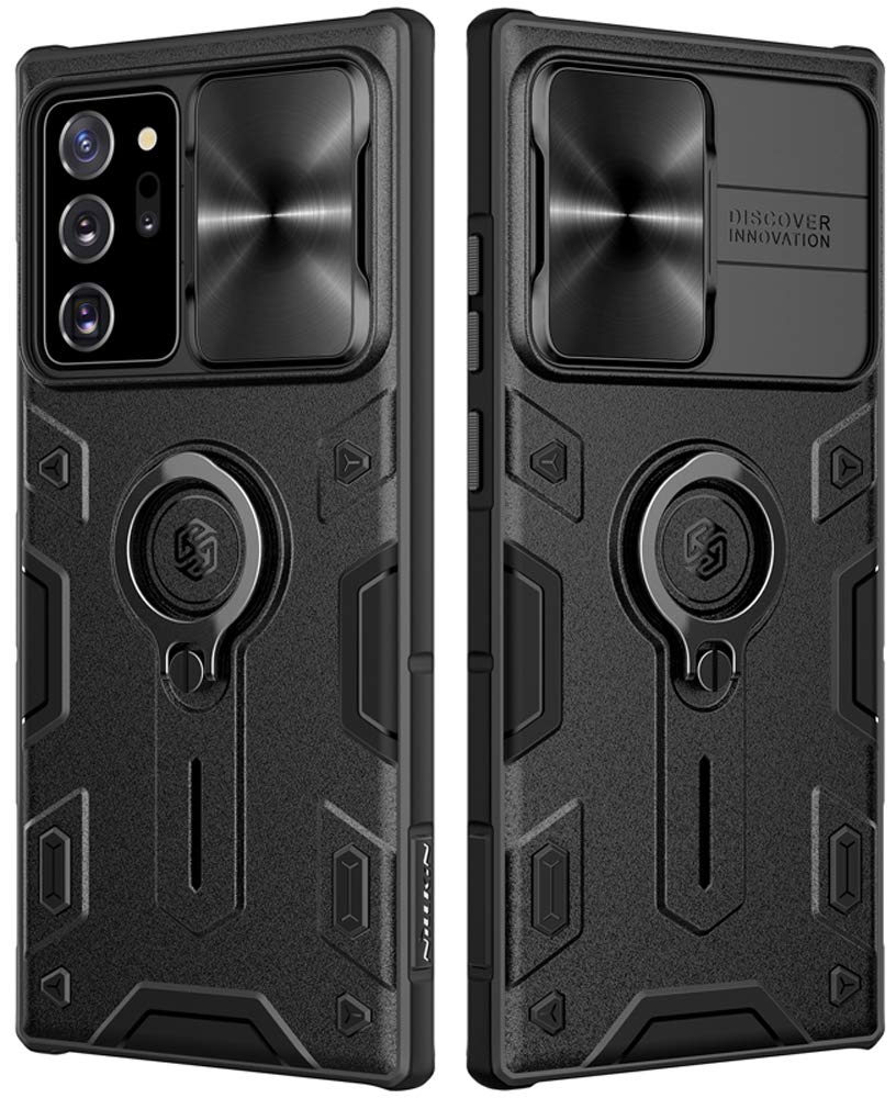 Ezanmull Galaxy Note 20 Ultra Case with Ring Kickstand and Camera Lens Cover, CamShield Armor Shockproof PC & TPU Bumper Hybrid Protective Cover for Samsung Galaxy Note 20 Ultra (Black, Note 20 Ultra)