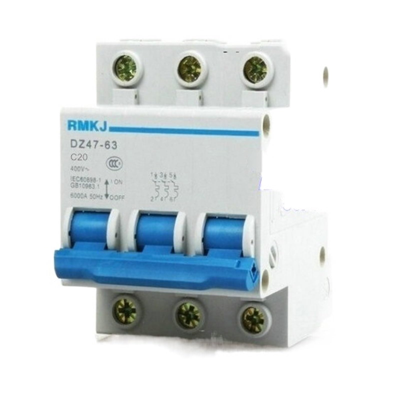 Disjoncteur miniature triphasé 400V 63A C45 pour circuit électrique 50Hz