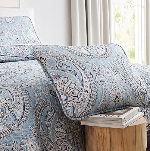 Southshore Fine Living, Inc. Farmhouse Paisley Quilt Set Lightweight, Coverlet Bedspread 3-Piece Boho Farmhouse Set With Two Matching Shams (98 In Wide X 98 In Long), Aqua, Full / Queen #TOP3