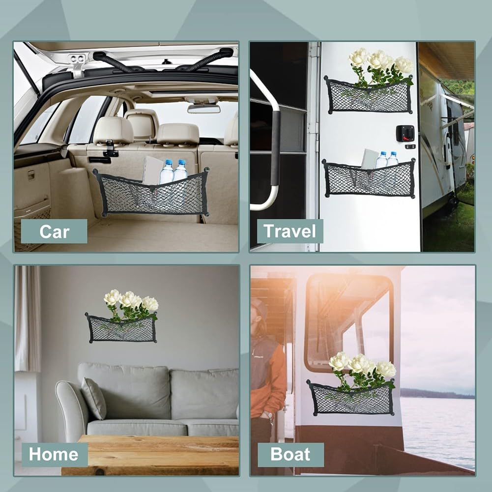 Rete Portaoggetti Per Auto E Camper, 2 Pezzi, 25x60 Cm - Organizer Tascabile Elastico, Facile Installazione Con Viti