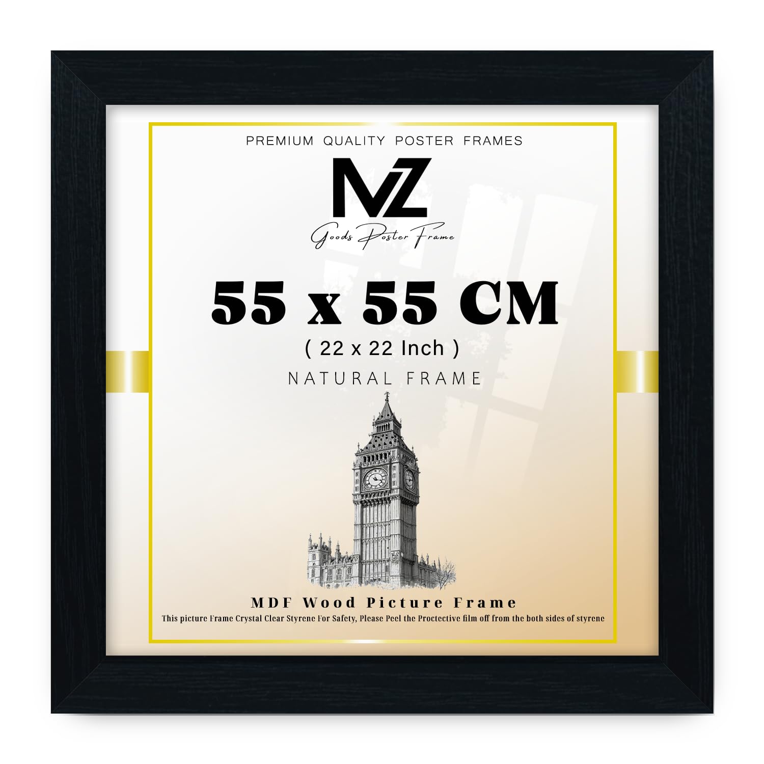 MZ GOODS - Magnificent Square (55 x 55 CM) Picture Frame | Engineered Wood 22 x 22 Inch Wall Formats 22 x 22 Inch for Art Galleries/Gifting [ Black ]