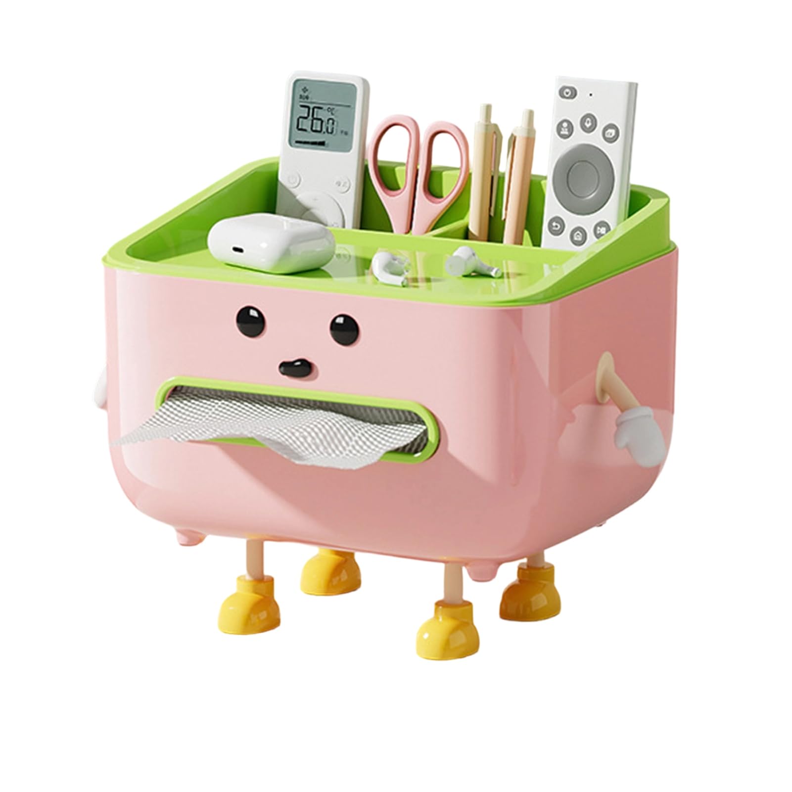 Glifora Cute Tissue Box Cover - Tissue Box Holder with Legs and Phone Holder, Multifunctional Tissue Dispenser with Compartments for Home Desktop Organisation