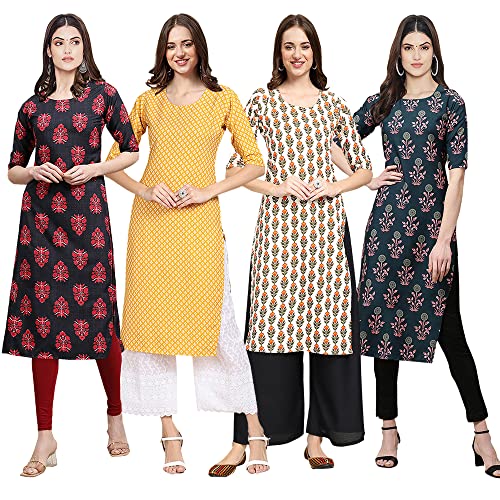 Image of Pinkmint Women's Crepe Digital Print Straight Kurta [Pack of 4] (CCV-334-338-339-335)