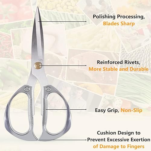 Miniatura 7 de Tijeras de cocina de acero inoxidable para pollo, carne de aves de corral, pesca, carne, verduras, hierbas, tijeras de acero inoxidable con asas