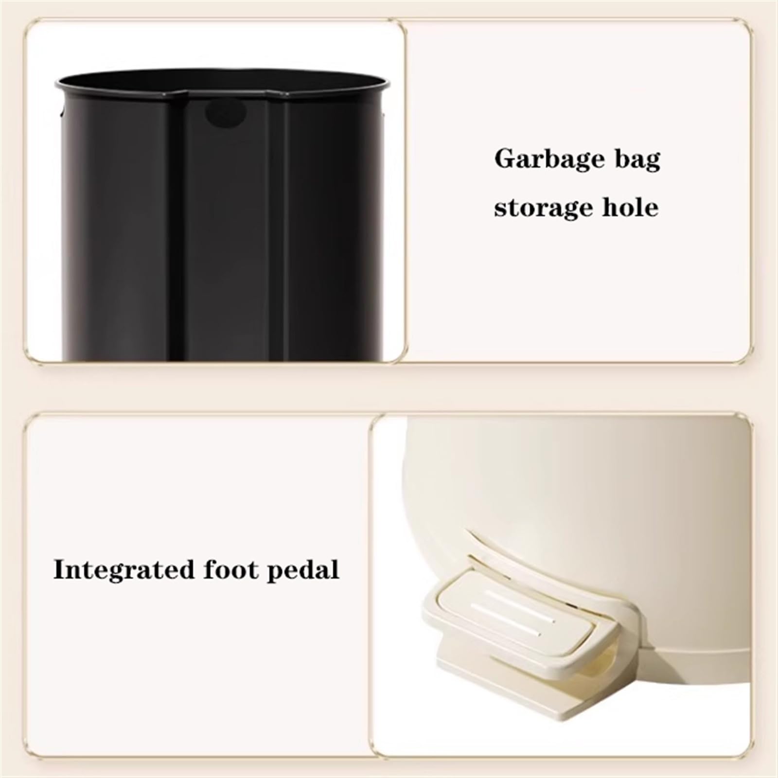 Papelera de Escritorio Cubo de Basura Redondo de Acero Inoxidable con Tapa de Cierre Suave, Pedal y Cubo Interior extraíble, 8/10/15 litros Cubo de Basura(Milk White,L)