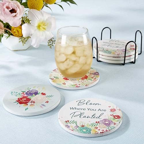 Kate Aspen Garden Blooms - Posavasos de cerámica con soporte (juego de 6), decoración bohemia para el hogar y juego de regalo, recuerdo de fiesta,