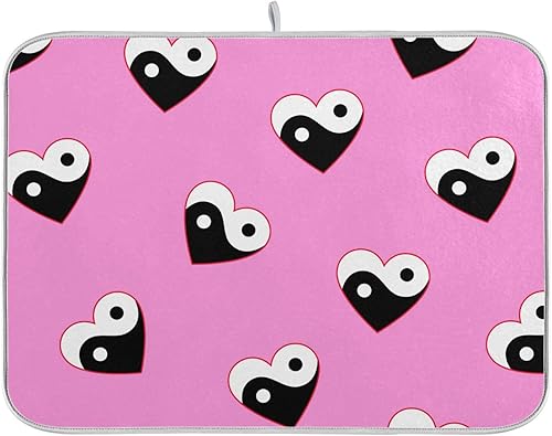 Tapete horizontal de Yin Yang con corazones en rosa, accesorios de cocina para encimera, tapete para cocina, 16 x 18 pulgadas