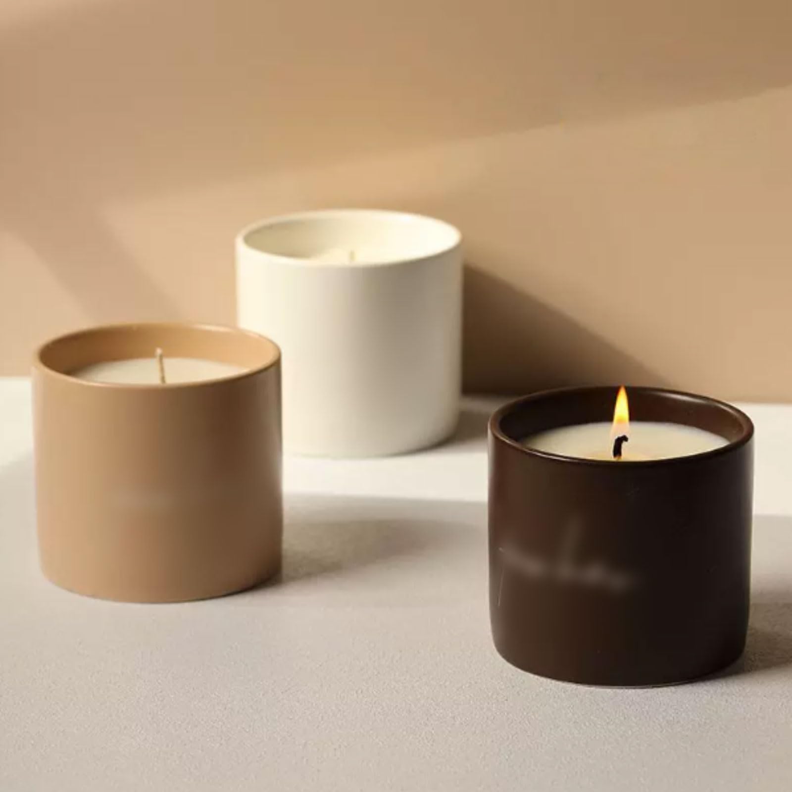 Keramikkerzen aus Sojawachs und ätherischen Ölen. Zylindrische Duftkerzen for Zuhause, Urlaub, Entspannung und Spa(Dark Brown)