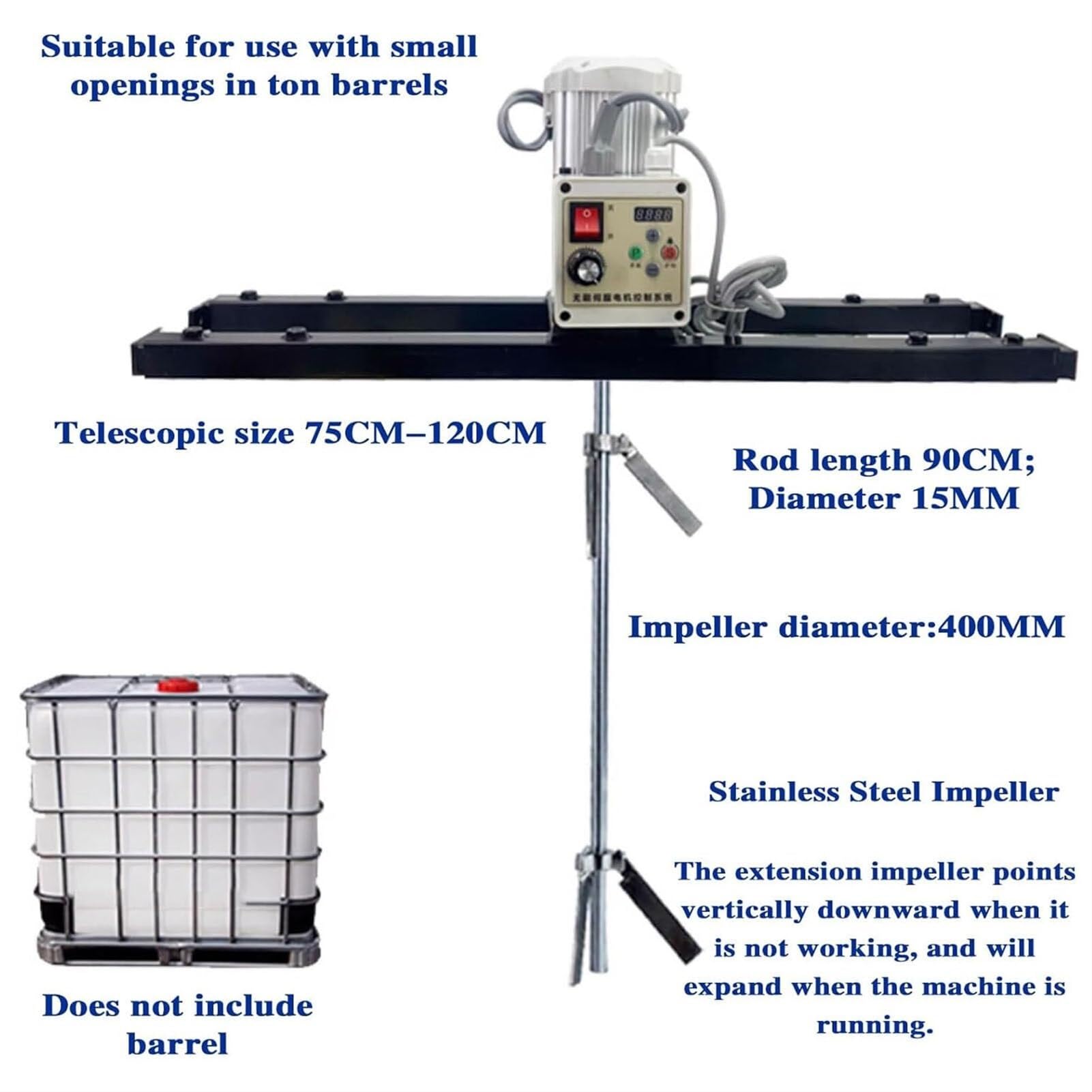 Agitador de Aire IBC, máquina mezcladora de Tanque neumática de 1 tonelada, máquina mezcladora de Pintura, hélice Plegable, con Soporte Colgante, Alcance te(A