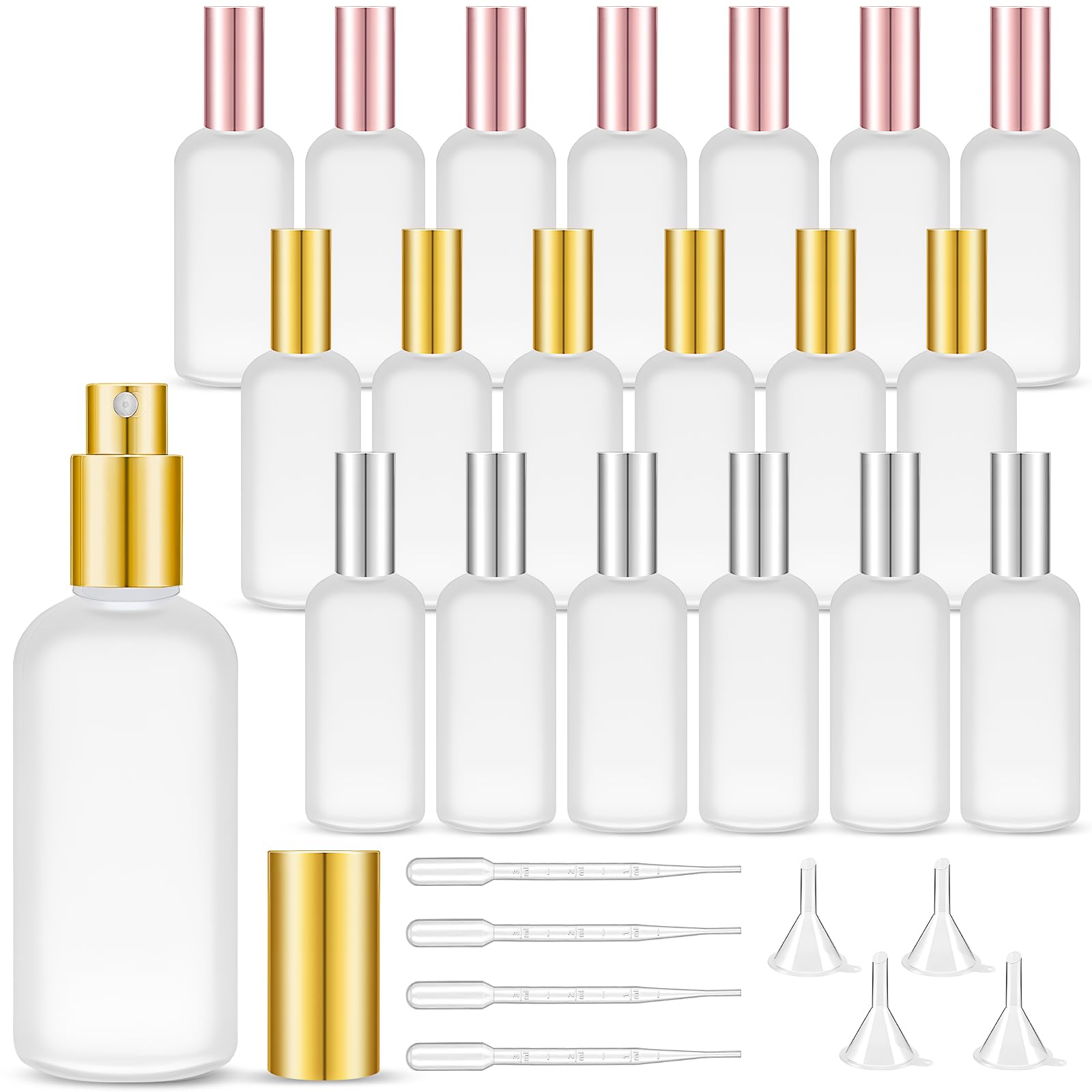 Set di 20 bottiglie spray in vetro da 100 ml, vuote in vetro con nebulizzazione fine, design opaco, bottiglie spray ricaricabili per viaggi, profumo liquido, articoli da toeletta, bottiglie di toner