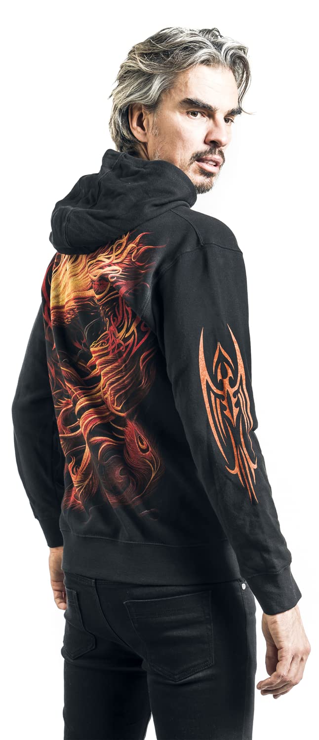 Spiral Phoenix Arisen Uomo Felpa con Cappuccio Nero 100% Cotone Regular