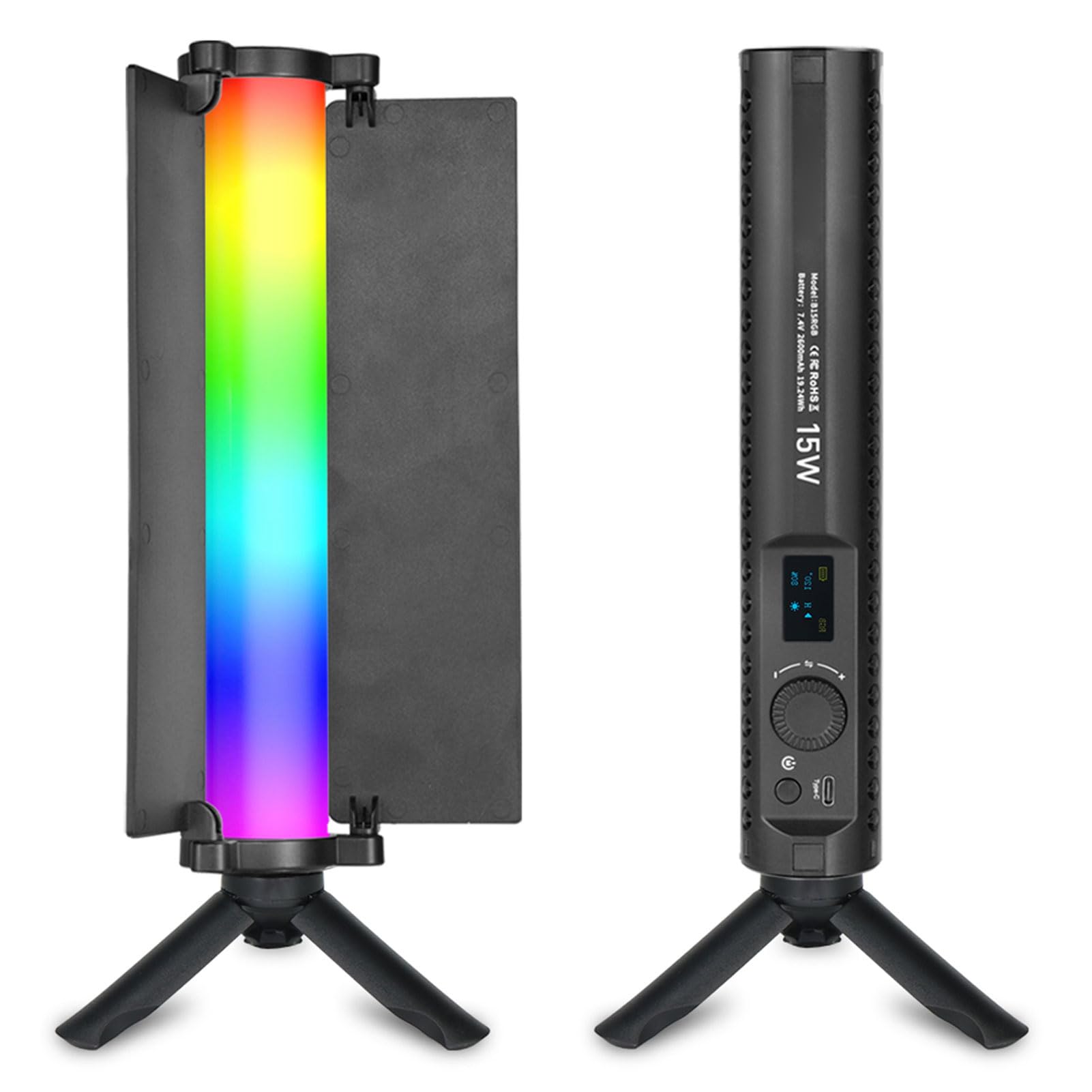 Naroote Bacchetta Luminosa Video LED RGB, Stick Luminoso Fotografico Portatile, Lampada Video RGB a Colori da 1800K a 9000K, CRI95+, Luce di Riempimento Portatile con 20 Effetti Scena, Ideale per