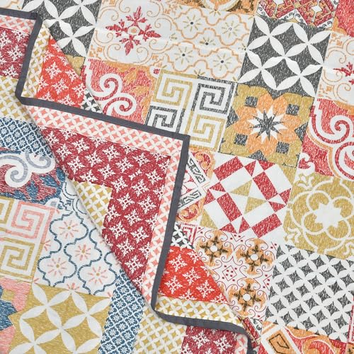Image of BLOCKS OF INDIA 100% Cotton Dohar King Size Reversible Hand Block Printed Malmal Summer Dohar /Blanket (Orange Ikat, 300 Tc)