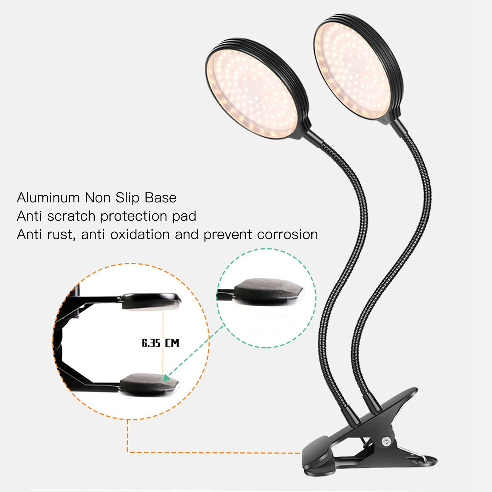 Luci a LED per piante da interno, luci a LED per coltivazione di piante con timer Auto On/Off 4/8/12H, doppia clip a collo di osso d'acqua per coltivare la luce con 5 livelli dimmerabili