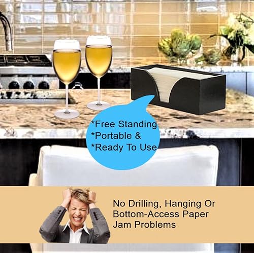 Miniatura 2 de Dispensador de toallas de papel multipliegue para encimera, soporte de toalla de papel plegado de madera de bambú negro, para servilletas de mano