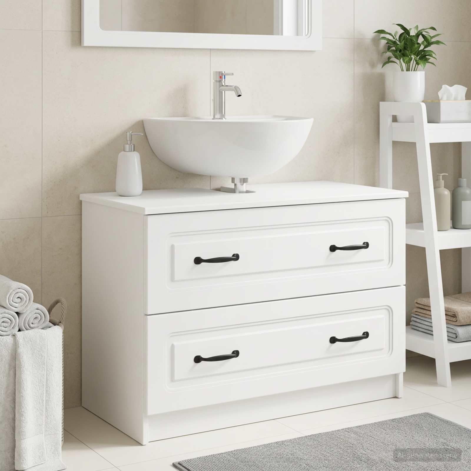 Utrecht Meuble de lavabo en bois avec tiroirs Blanc 82 x 41 x 56 cm