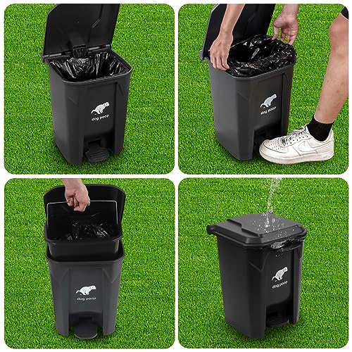 Uppcasir Dog Poop Trash Can Outside, Fully Assembled Dog Waste Trash Can with Lid, Pedal and Removable Inner Waste Bin, Outdoor Dog Poop Trash Can with 100 Bags, Dog Waste Container for Garden, Black