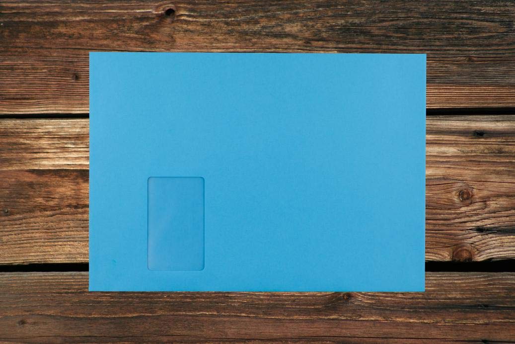 Blaue Elco Color Briefumschläge mit Fenster / 229 x 324 mm (C4) / mit Abziehstreifen/Versandtasche/haftklebend / 250 Stück