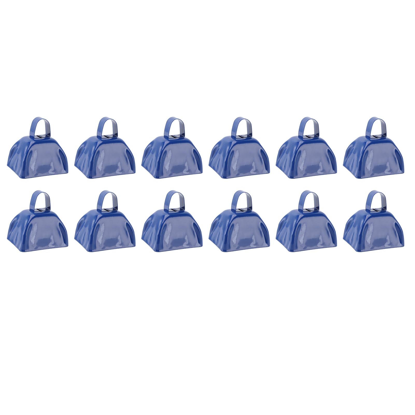 12 Stück Kuhglocken, 7,6 cm, Blaue Handpercussion-Kuhglocken aus Metall für Sportjubel und Feiern, Kleine Krachmacher mit Griffen