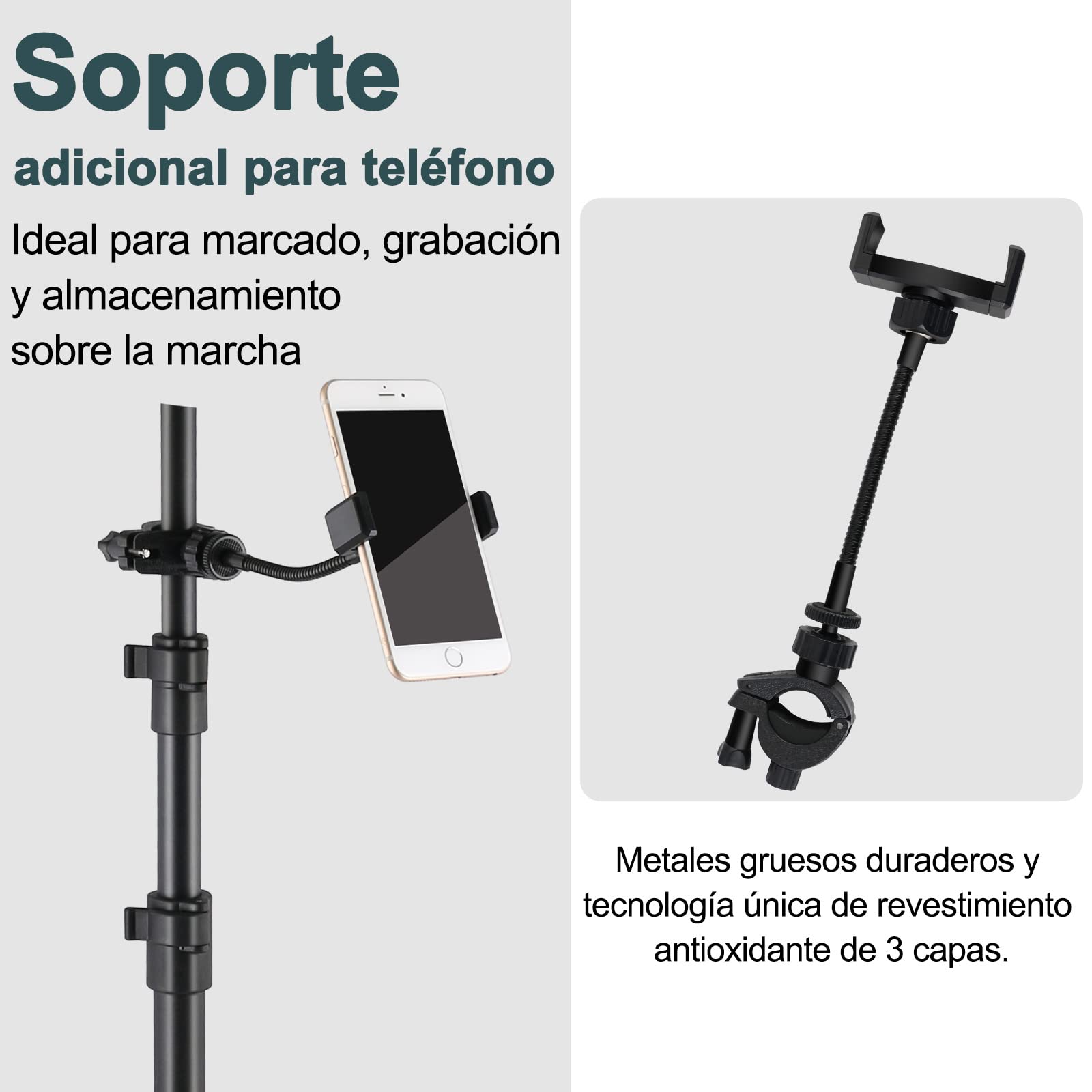 EASTROCK Atril Musica Extensible & Atril Sobremesa 2-EN-1 Ajustable de 106-180cm Soporte para Partituras Plegable con Soporte para Teléfono Móvil