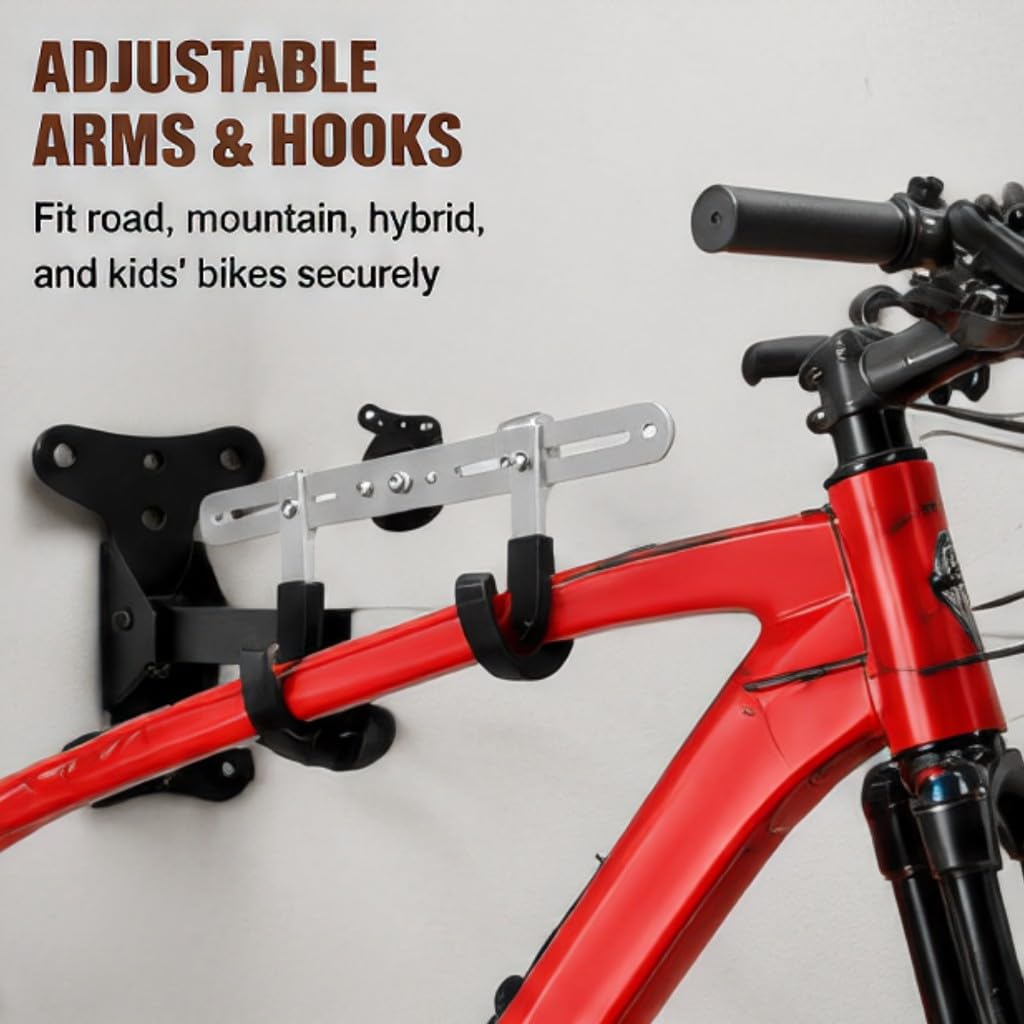 Fahrrad Wandhalterung Klappbar Alu Verstellbare Haken Kratzfrei Schwerlast | Abstand, Neigungswinkel, Rahmengeometrie, Indoor-Training, Keller, Gummiüberzug, Massivholzbalken