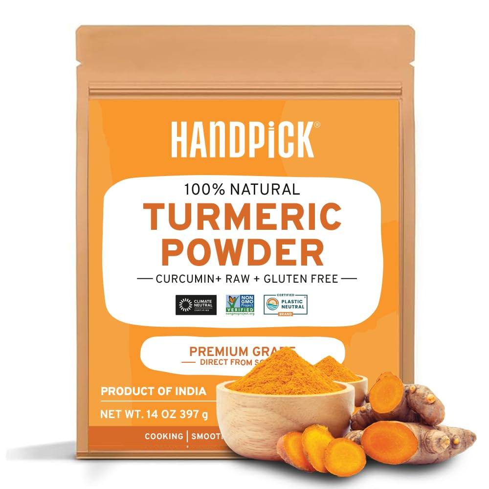HANDPICK, Turmeric Powder with Curcumin (397g/14oz) Gluten Free | Made from Turmeric Root | Raw Turmeric Powder from India | Halal Certified