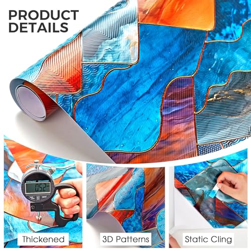 Image of SUNBABY Stained Glass Window Film:304,3D Decorative Window Privacy Film, Window Decals,Non-Adhesive Heat Control Anti UV Vinyl Static Clings,35.4 x 78.7 Inches
