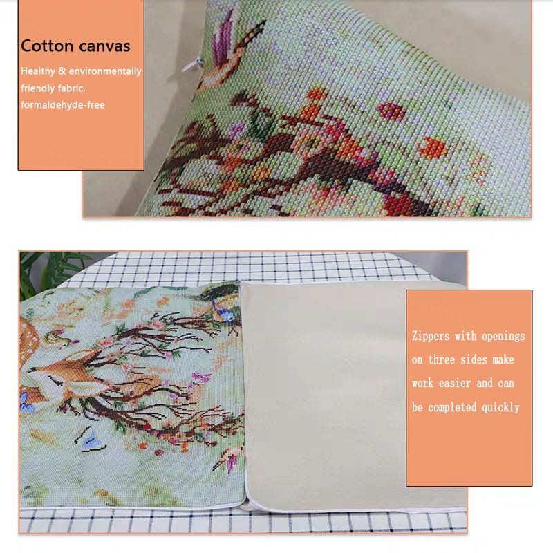 kitphoenix Cuscino per Punto Croce Natale Kit da Ricamare 45x45cm Prestampato Set Fai da Te con Ago e Filo da Ricamo