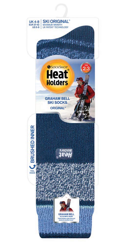 HEAT HOLDERS Ladies Over The Calf Warm Knitted Snowboard Snow Sports Ski Socks (5-9, Indigo Stripe)