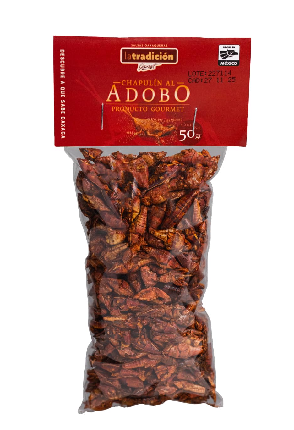 La Tradición, Chapulines al Adobo from Oaxaca, Marinated grasshoppers from Oaxaca, Handcrafted, Mexican Gourmet Artisan Product, 1,7 oz