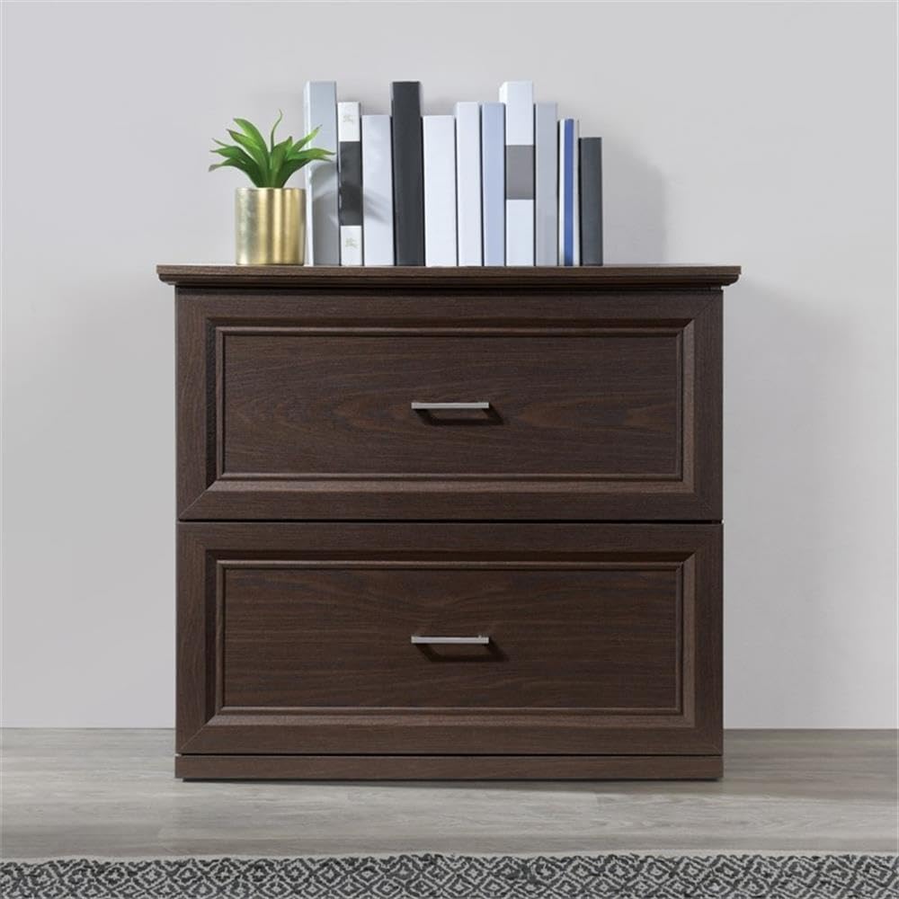 Pemberly Row 2-Drawer Engineered Wood Lateral File Cabinet, Espresso Woodgrain Finish, 31.25" W x 16.75" D x 28.25" H, Smooth Euro-Style Drawer Glides, Transitional Style Office Storage
