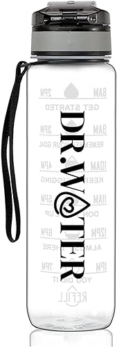 Dr. Water Sports Water Bottle, 32oz Motivational Sports Water Bottle with Time M